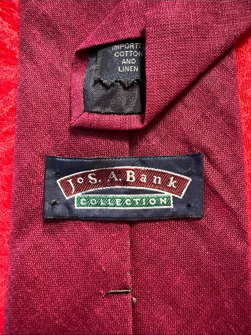 Jos. A. Bank Collection Men’s Burgundy Cotton Linen Tie 3.75" Wide